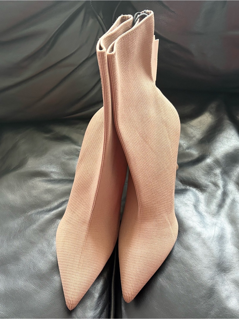 Zara Tan Pointed Toe Sock Ankle Boots